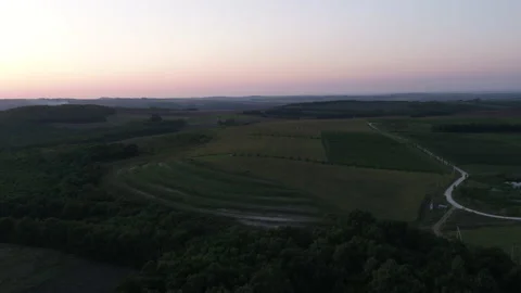 Aerial, drone meadows surrounded by forest. Stock Footage 151581294