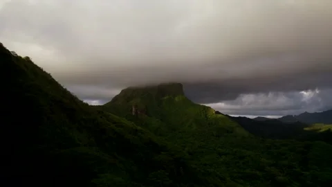 Aerial Drone of Mountain Peak surrounded by Clouds in Raiatea 10Bit Stock Footage 171607692