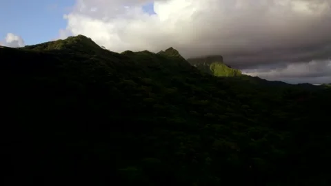 Aerial Drone of Mountain Peak surrounded by Clouds in Raiatea 10Bit Stock Footage 171607747