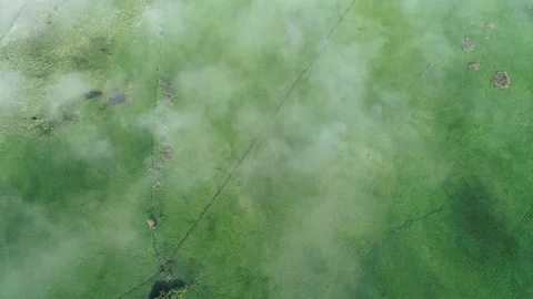 Aerial drone movement of clouds over the green field Stock Footage 98043397