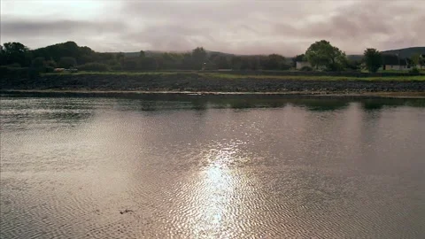 Aerial Drone Moving Right to Left Over Ballyvaughan Coastline and Waterline Stock Footage 301410279