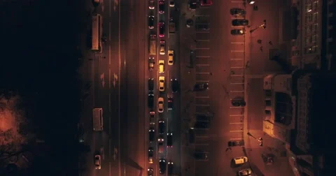 Aerial drone night flight over streets and park near Central Station Saint Peter Video stock 68842465