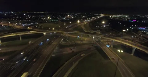 Aerial drone night flight over  highway interchange Stock Footage 69152825