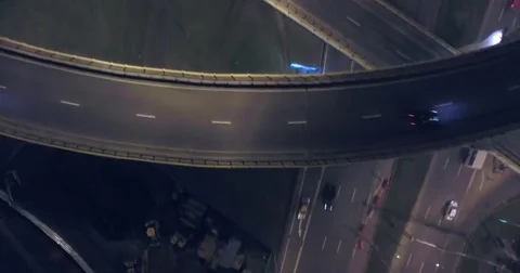 Aerial drone night flight over  highway interchange Stock Footage 69152880