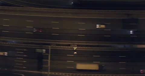 Aerial drone night flight over  highway interchange Stock Footage 69152941