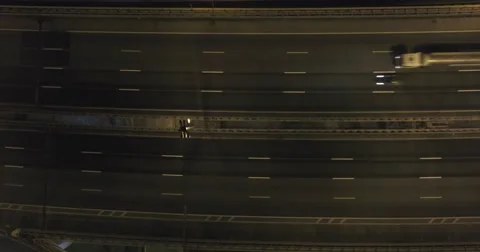 Aerial drone night flight over  highway interchange Stock Footage 69152957