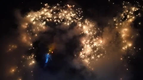 Aerial drone night view of burning landfill site Stock Footage 333040393