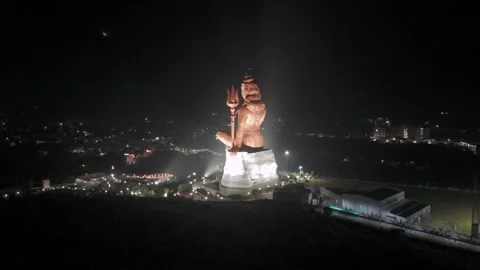 Aerial Drone Night View of Statue of Belief Stock Footage 317540516