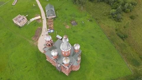 Aerial drone orbit and descent over Spaso-Preobrazhensky Cathedral Stock Footage 338095137