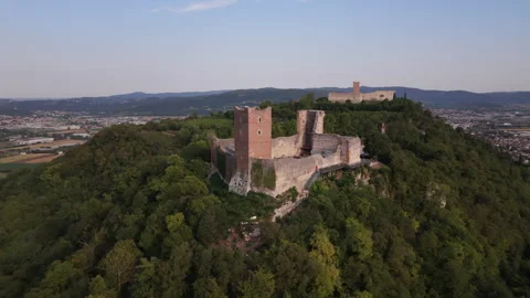 Aerial drone orbit around medieval castles in Italy Stock Footage 342541220