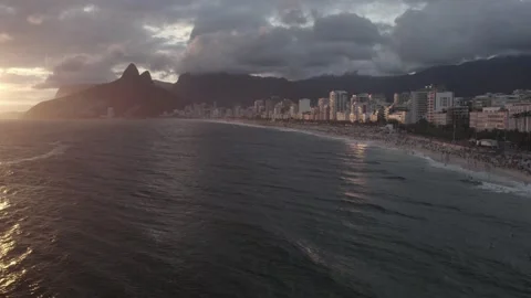 Aerial drone orbit of Arpoador and Ipanema Beaches in Rio de Janeiro, Brazil  Stock Footage 231537234