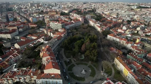Aerial drone orbit of Campo dos Martires da Patria in Lisbon, Portugal Stock Footage 233643440