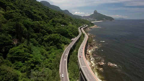 Aerial drone orbit of Elevado do Joa in Rio de Janeiro, Brazil Stock Footage 231908068