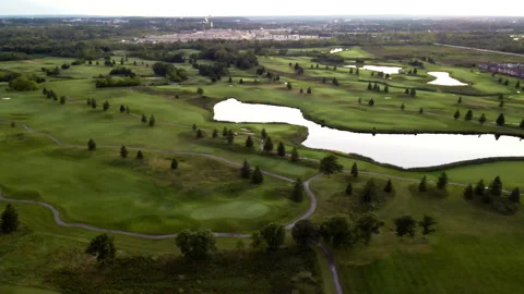 Aerial Drone Orbit Golf Course on Niagara Escarpment at Sunset – 4K 30fps Stock-Footage 318845433
