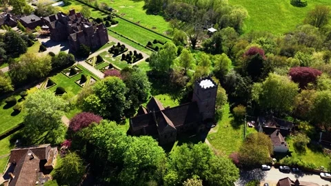 Aerial Drone Orbit Pullback Condover Hall Church and Gardens Shrewsbury Video stock 334136802