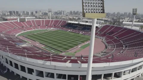 Aerial Drone Orbit Shot Around Estadio Nacional de Chile In Santiago Stock Footage 344913968
