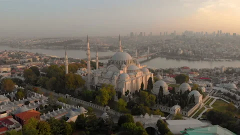 Aerial drone orbit view of Suleymaniye Mosque in Fatih, Istanbul, Turkey at s Stock Footage