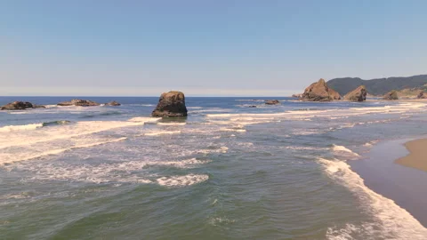 Aerial Drone, Oregon Sea Stack Flyby Stock Footage 280703697