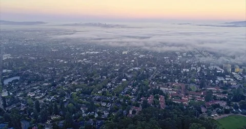 Aerial Drone over Berkeley skyline at sunrise, California Video stock 85237216