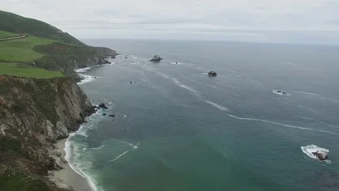 Aerial Drone Over Cliffs and Ocean In Big Sur California Stock Footage 84038656