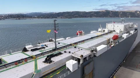 Aerial Drone Over Deck of Car Carrier Ship at Port, Benicia California, 4K 库存影片 337379079