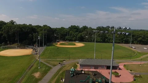 Aerial Drone Over Empty Baseball Field And Playground Stock-Footage 112274502