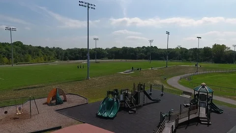 Aerial Drone Over Empty Playground Towards Field Video stock 112274570