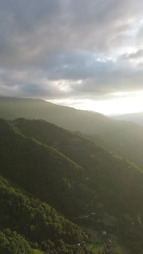 Aerial Drone Over Forested Mountains Adjara Georgia, Golden Hour Sunset, 4K 스톡 동영상 337539283