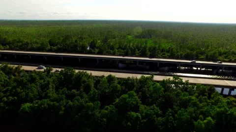 Aerial drone over interstate 55 I55 high rise bridge near new orleans louisiana Stock Footage 72965871
