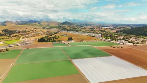 Aerial drone over patchwork farmland and crop fields, Arroyo Grande, California Video stock 336983672