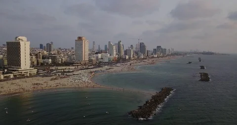 Aerial drone over Tel Aviv Herzliya Beach And Marina. Israel Stock Footage 100363350