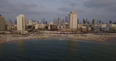 Aerial drone over Tel Aviv Herzliya Beach And Marina. Israel Stock Footage 100363696