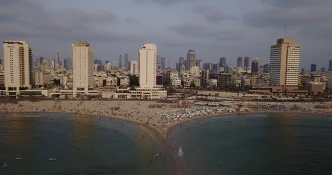 Aerial drone over Tel Aviv Herzliya Beach And Marina. Israel Stock Footage 100363749