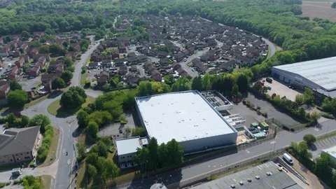 Aerial drone overhead view of a data processing center and AI cloud storage Stock Footage 319808656