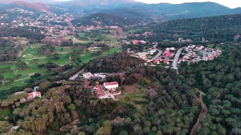 Aerial Drone Pan &amp; Forward Flight Over Spanish Golf Course | Scenic 4K Stock Footage 302901474