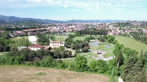 Aerial Drone PAN Orbit view Villa Severi Typical Italian Tuscany Park Stock Footage 240585369