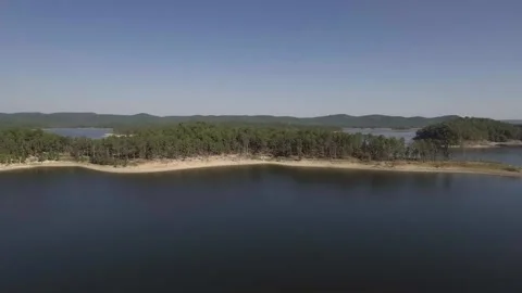 Aerial Drone Pan Over Broken Bow Lake Islands and Forested Hills Oklahoma Stock Footage 330188840