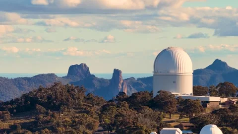 Aerial Drone Pan Over Siding Spring Observatory at Sunset Stock Footage 314029612