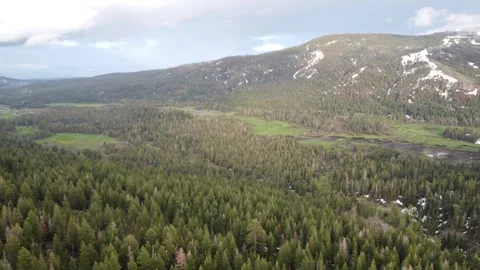 Aerial Drone Pan of Perazzo Meadows in Spring Stock Footage 245882860