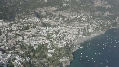 Aerial drone pan tracking Positano in Amalfi Coast, Italy IT AMA DJI 0074 A Stock Footage 140189613