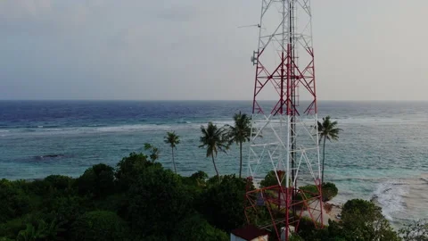 Aerial Drone Panorama of Cell Tower Antennas or Telecommunication Cell Phone Stock Footage 149114201