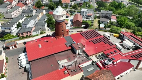 Aerial Drone Panorama of Industrial Complex with Tower in Suburban Residential-3 Video stock 327875584