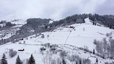 Aerial drone panoramic flight over village farm at Carpathian Mountains, Ukraine Stock Footage 119892977