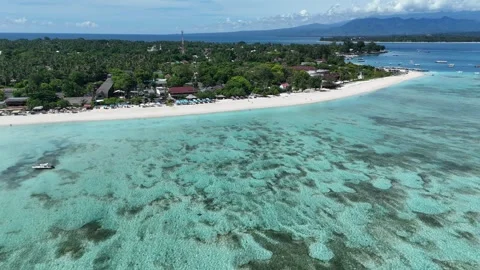 Aerial Drone Panoramic Rotation Over Gili Air Island With Lombok Backdrop Stock-Footage 330978226