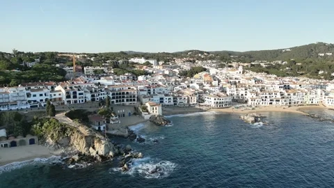 Aerial drone Panoramic Sea view to Spanish touristic destination,white houses,4K Stock Footage 274459136