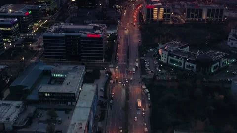 Aerial drone panoramic view of Bucharest city skyline at dusk Stock Footage 145643012