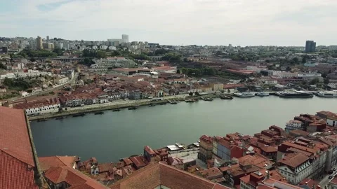 Aerial Drone Panoramic View - Douro River, Traditional Houses in Ribeira Dist Видео 152819057