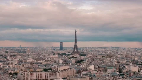 Aerial drone panoramic view Paris Tour Eiffel Tower Montparnasse Tower building Stock Footage 171022853