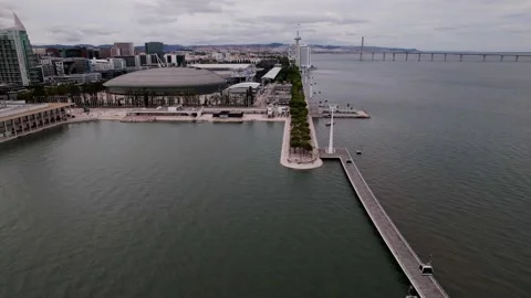 Aerial drone panoramic view Park of The Nations in Lisbon, Portugal Stock Footage 249450489