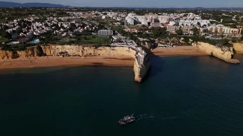 Aerial drone panoramic views of Praia Nova and Praia de Nossa beach, Portugal Stock Footage 291733672